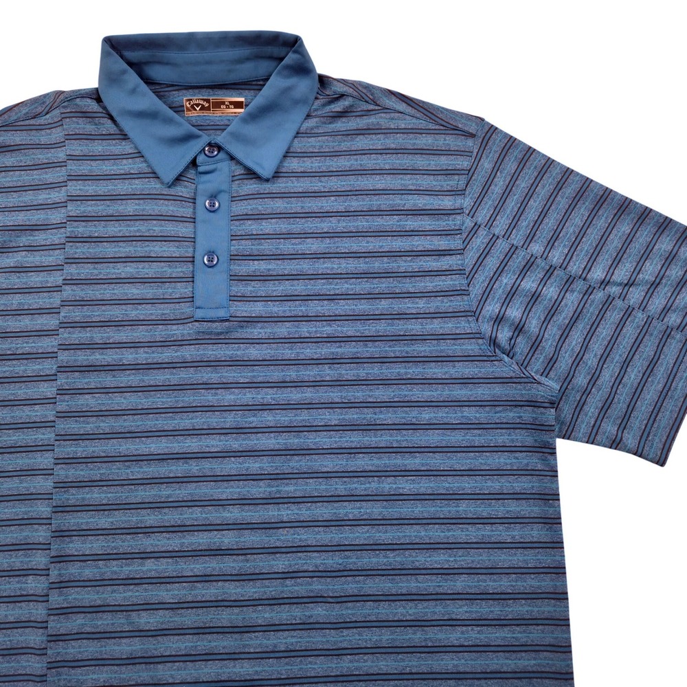 Callaway Broken Stripe‎ Polo Shirt Golf Moisture Wicking Blue Mens XL